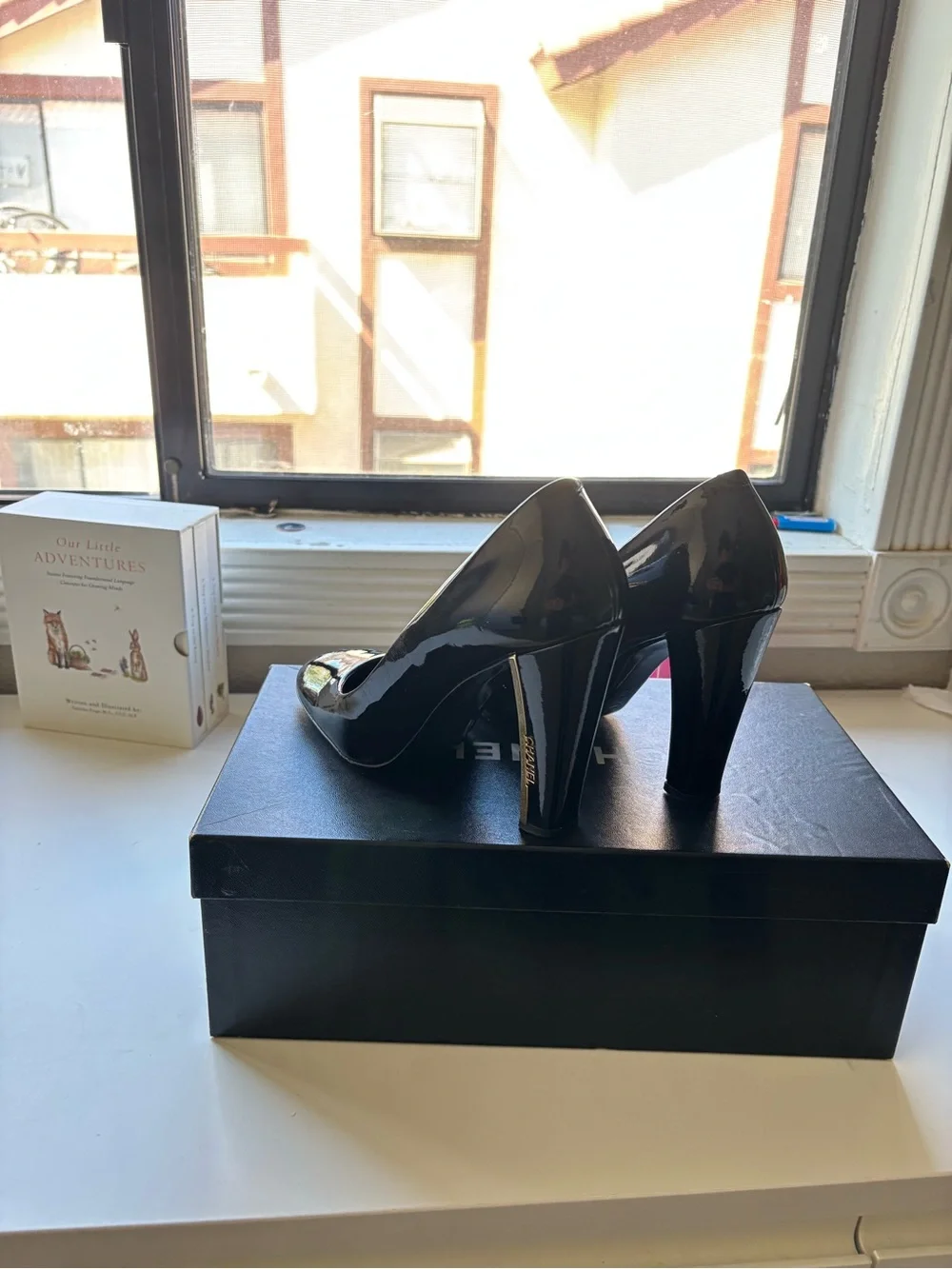 CHANEL Black Patent Leather High Heel Pumps